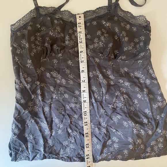VTG Y2K American Eagle Silk Babydoll Cami Top Gray Lace Floral Fairy Grunge Sz 2 - Picture 5 of 10